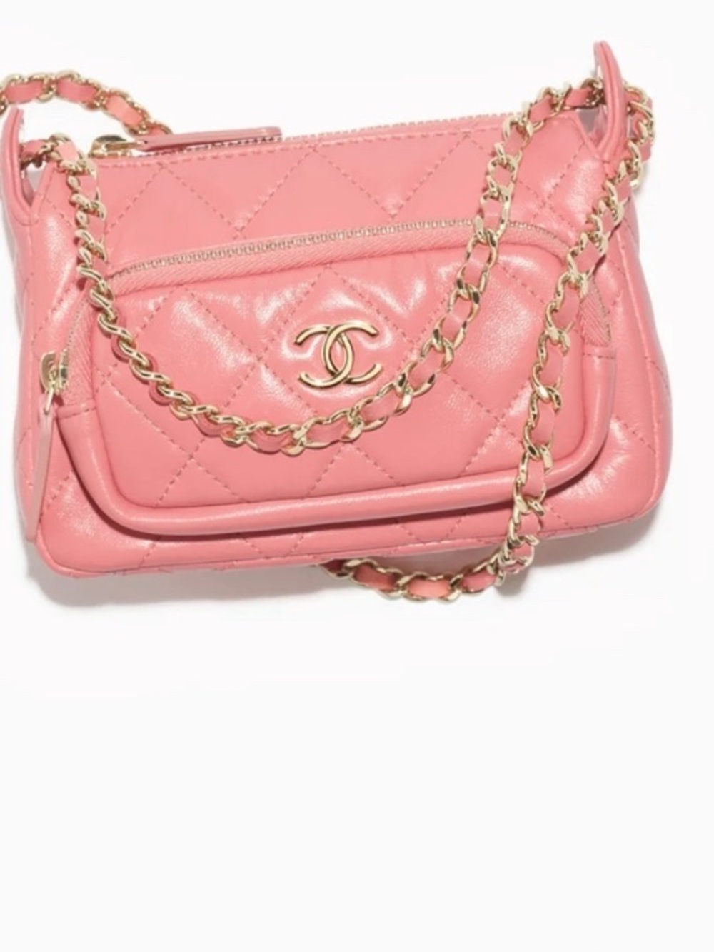 CHANEL Pink Quilted Leather Crossbody with Gold Chain